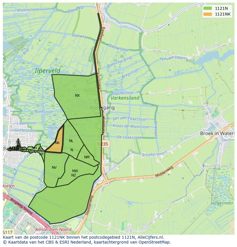 Afbeelding van het postcodegebied 1121 NK op de kaart.