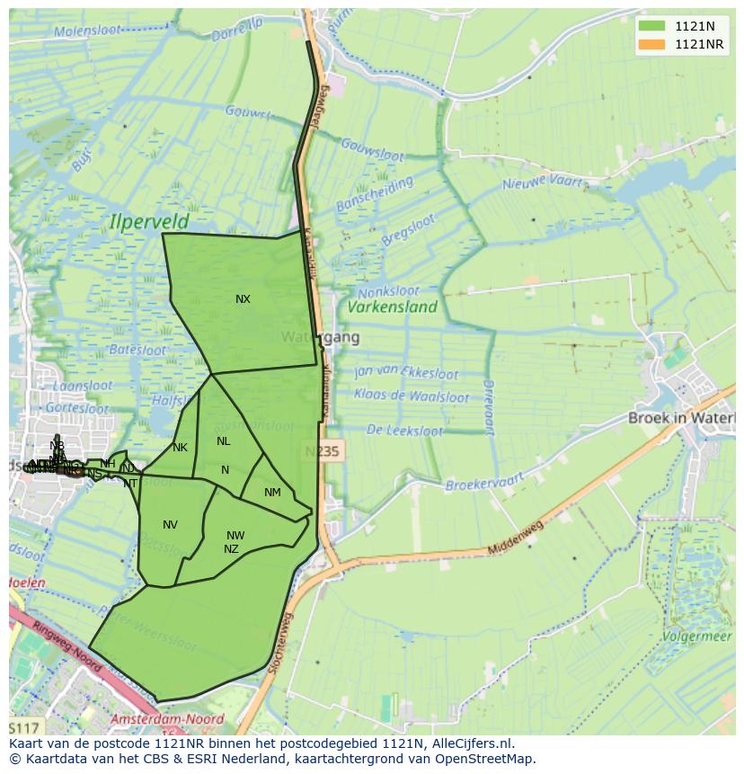 Afbeelding van het postcodegebied 1121 NR op de kaart.