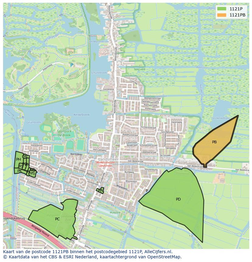 Afbeelding van het postcodegebied 1121 PB op de kaart.