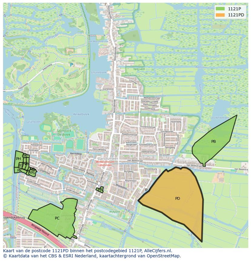 Afbeelding van het postcodegebied 1121 PD op de kaart.
