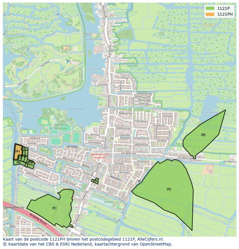 Afbeelding van het postcodegebied 1121 PH op de kaart.