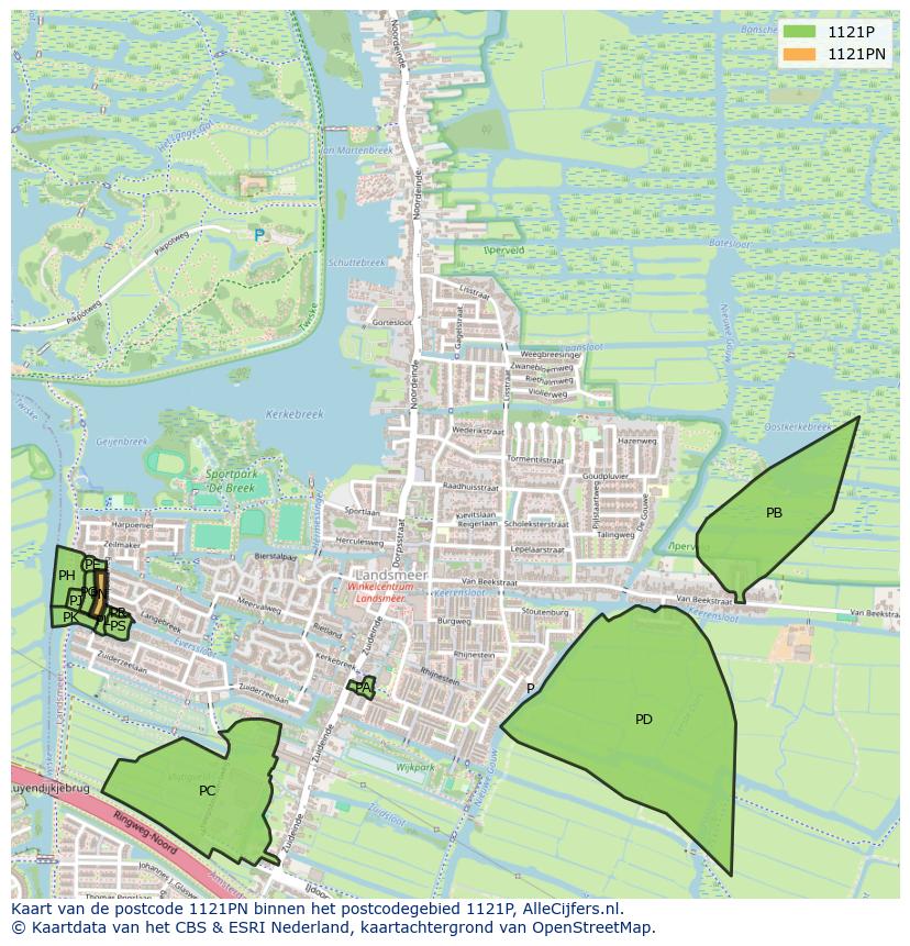 Afbeelding van het postcodegebied 1121 PN op de kaart.