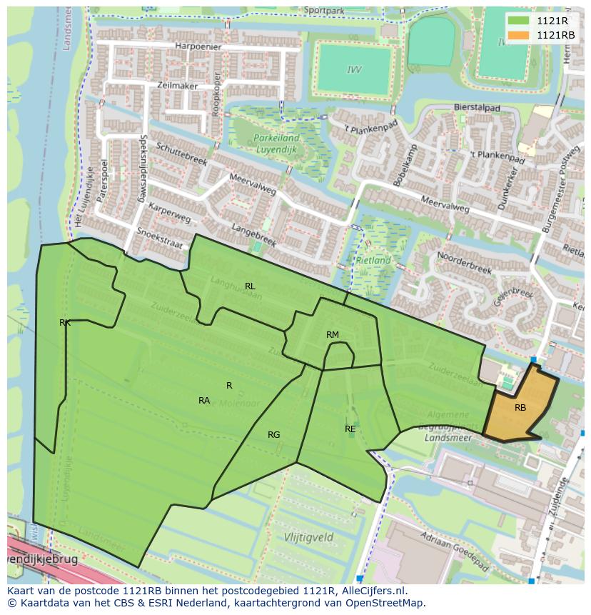 Afbeelding van het postcodegebied 1121 RB op de kaart.