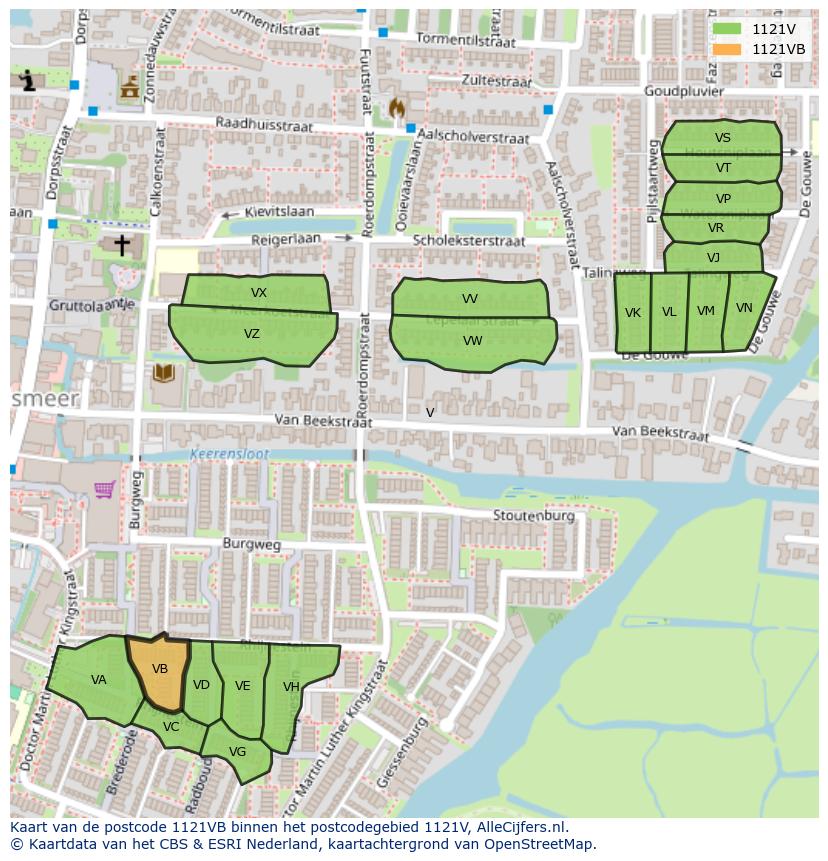 Afbeelding van het postcodegebied 1121 VB op de kaart.