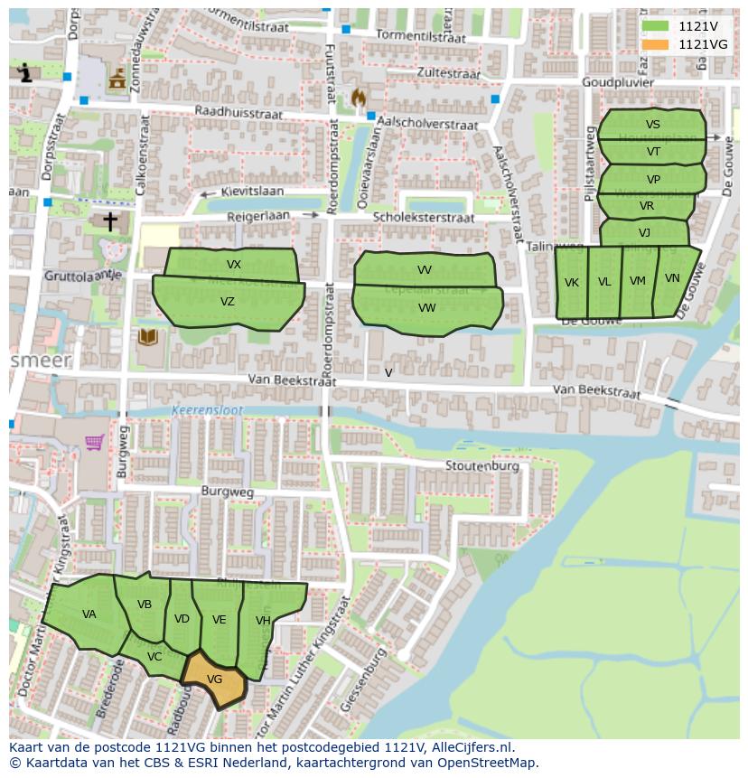 Afbeelding van het postcodegebied 1121 VG op de kaart.