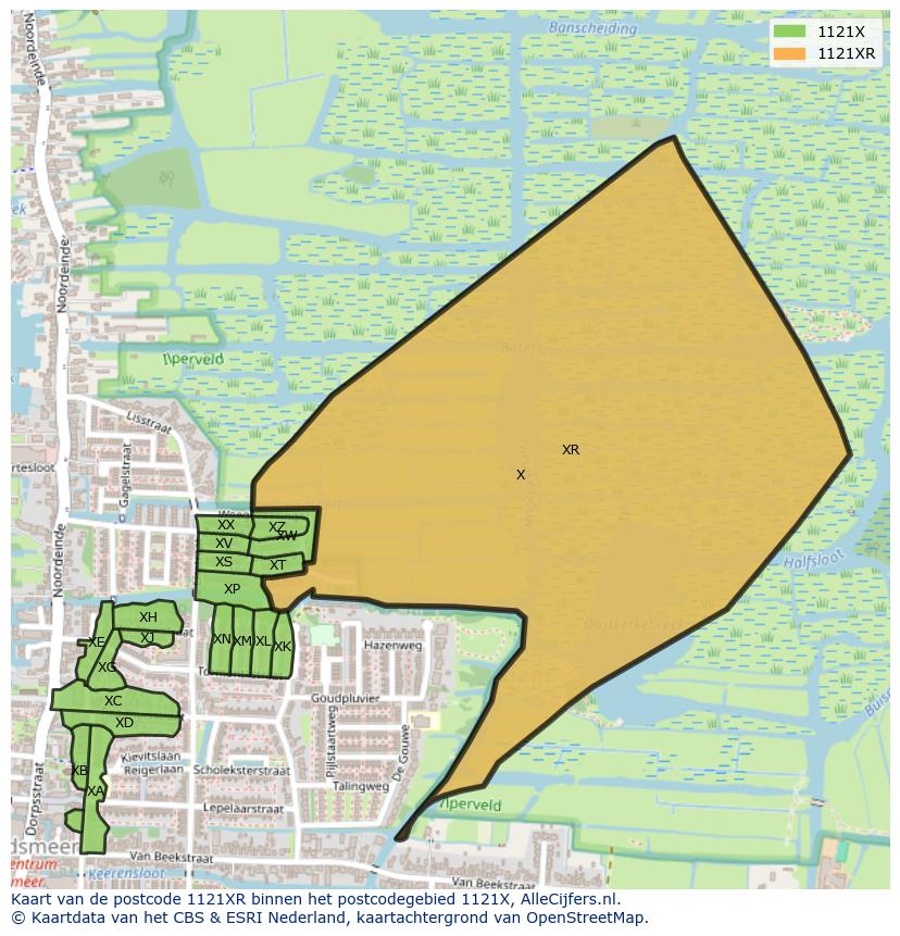 Afbeelding van het postcodegebied 1121 XR op de kaart.