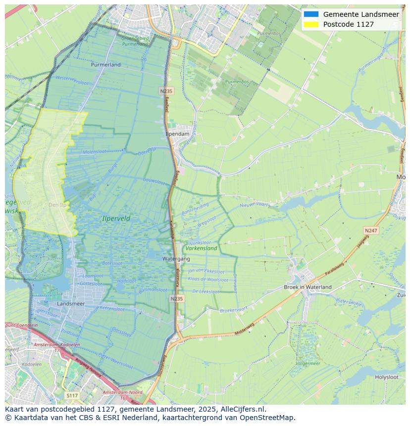 Afbeelding van het postcodegebied 1127 op de kaart.