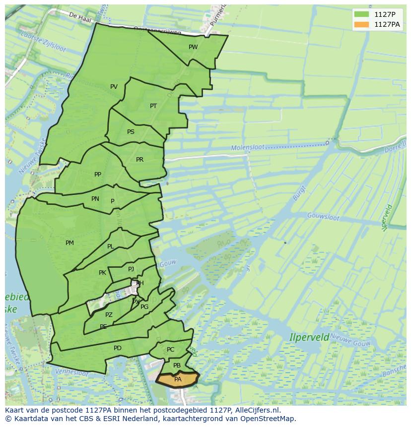 Afbeelding van het postcodegebied 1127 PA op de kaart.