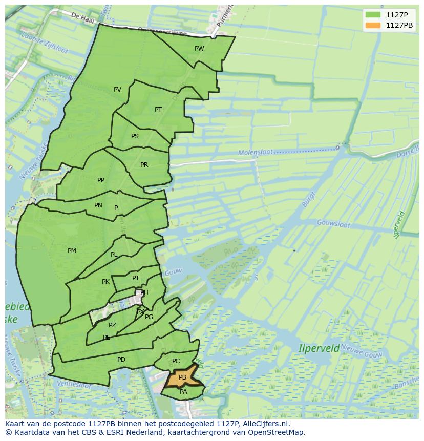 Afbeelding van het postcodegebied 1127 PB op de kaart.