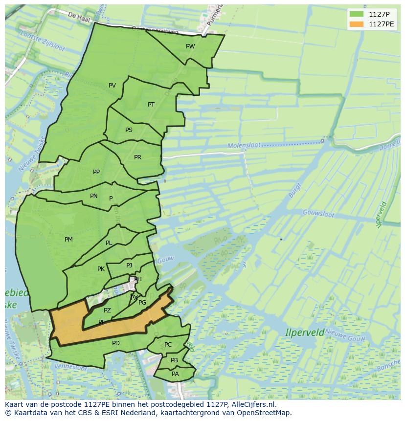 Afbeelding van het postcodegebied 1127 PE op de kaart.