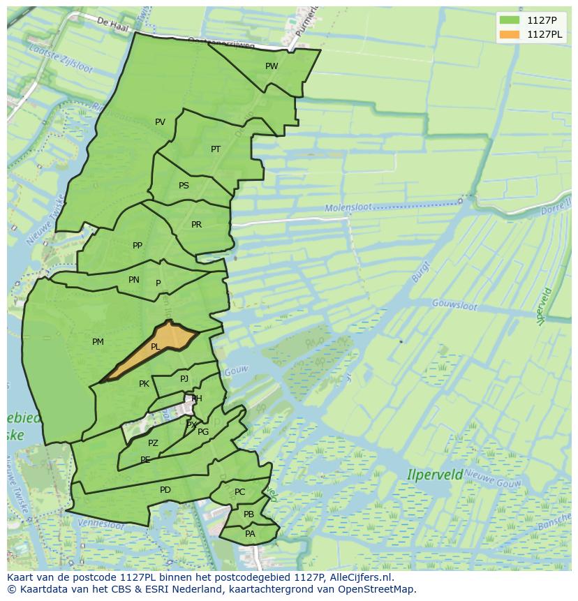 Afbeelding van het postcodegebied 1127 PL op de kaart.