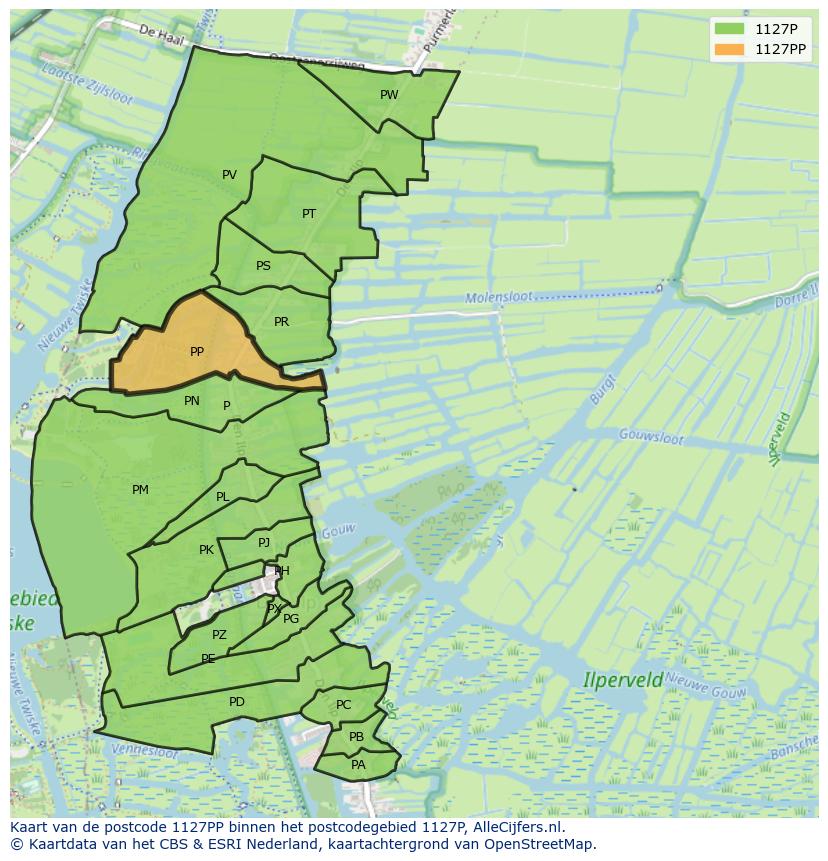 Afbeelding van het postcodegebied 1127 PP op de kaart.