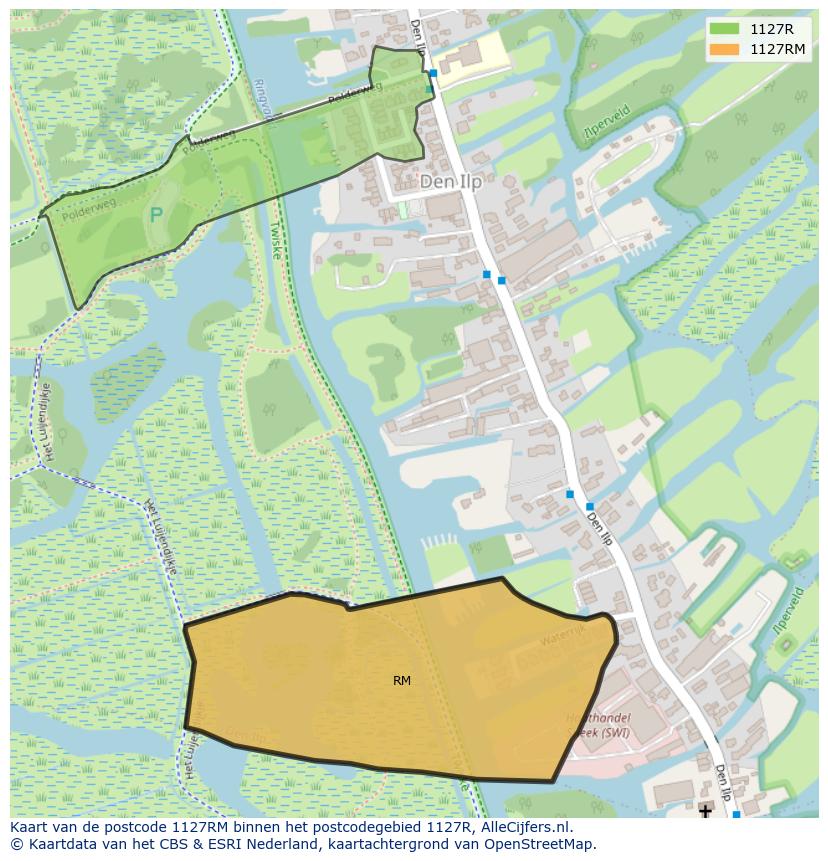 Afbeelding van het postcodegebied 1127 RM op de kaart.