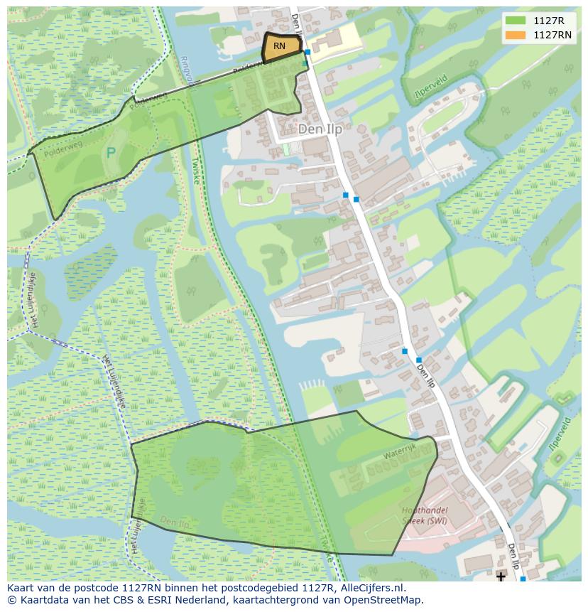 Afbeelding van het postcodegebied 1127 RN op de kaart.