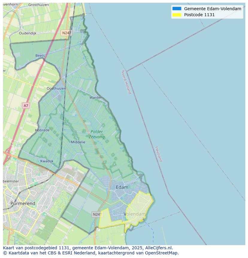 Afbeelding van het postcodegebied 1131 op de kaart.