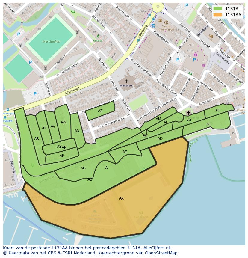 Afbeelding van het postcodegebied 1131 AA op de kaart.