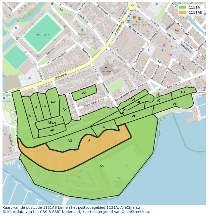Afbeelding van het postcodegebied 1131 AB op de kaart.
