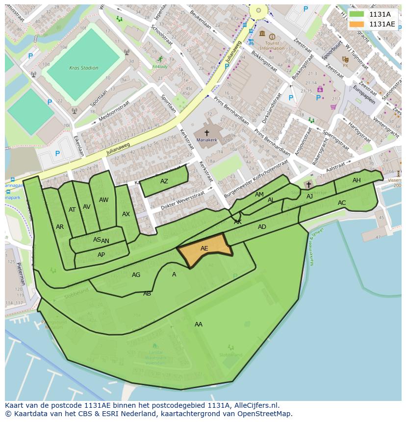 Afbeelding van het postcodegebied 1131 AE op de kaart.