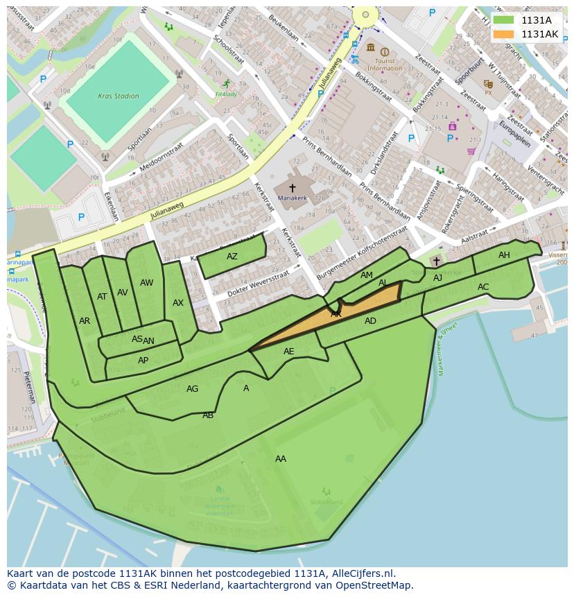 Afbeelding van het postcodegebied 1131 AK op de kaart.