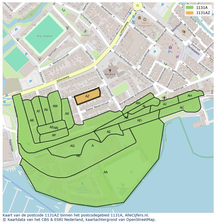 Afbeelding van het postcodegebied 1131 AZ op de kaart.