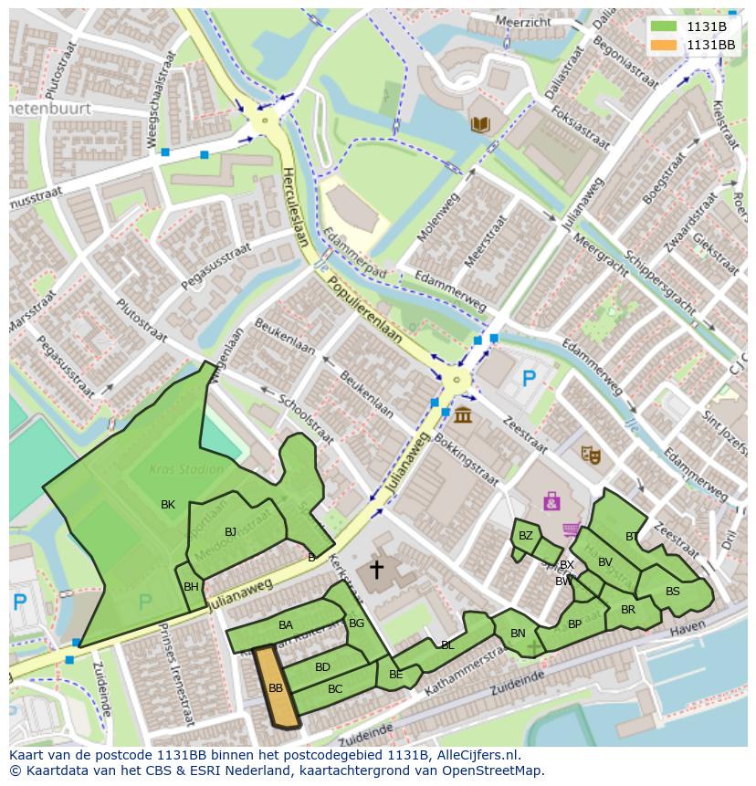 Afbeelding van het postcodegebied 1131 BB op de kaart.