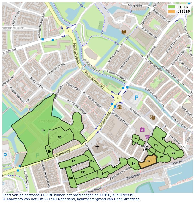 Afbeelding van het postcodegebied 1131 BP op de kaart.