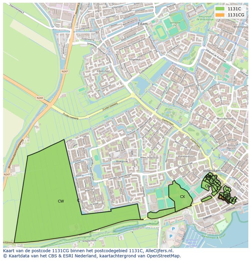 Afbeelding van het postcodegebied 1131 CG op de kaart.
