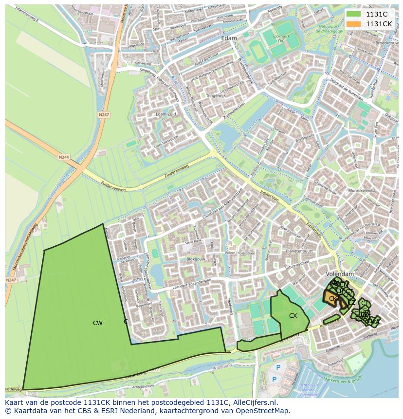 Afbeelding van het postcodegebied 1131 CK op de kaart.