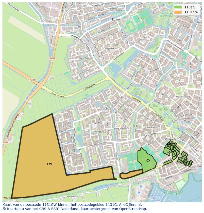 Afbeelding van het postcodegebied 1131 CW op de kaart.
