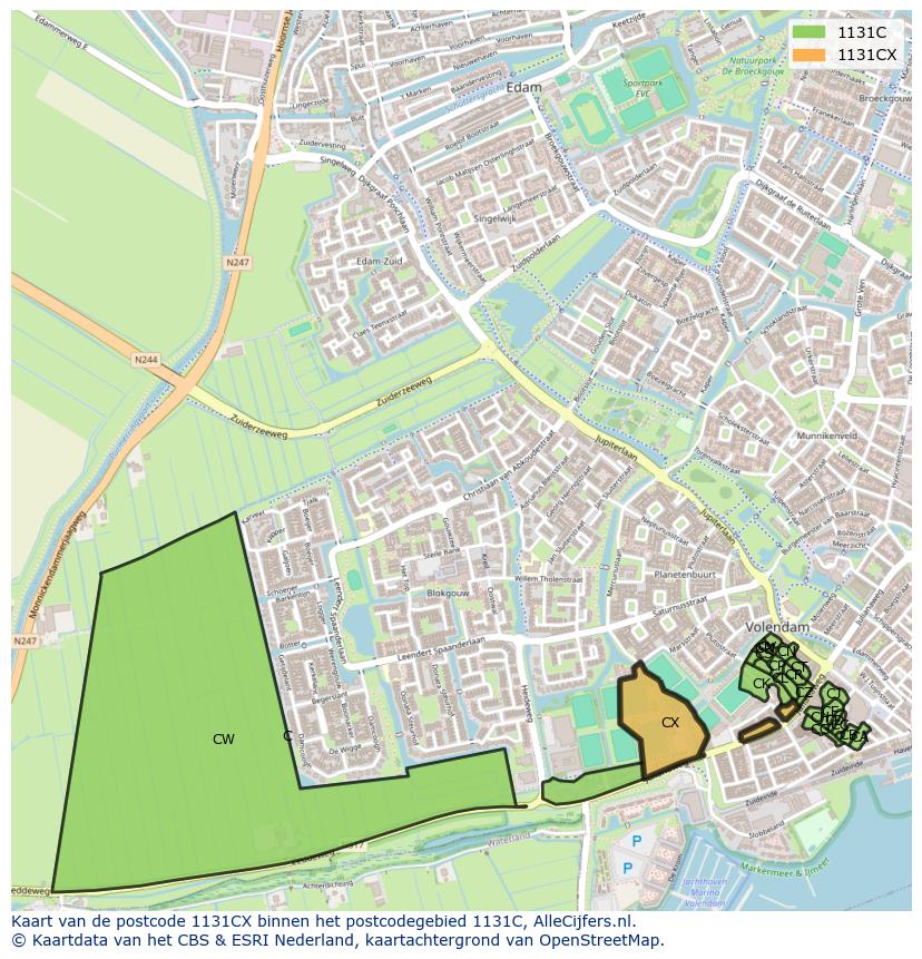 Afbeelding van het postcodegebied 1131 CX op de kaart.
