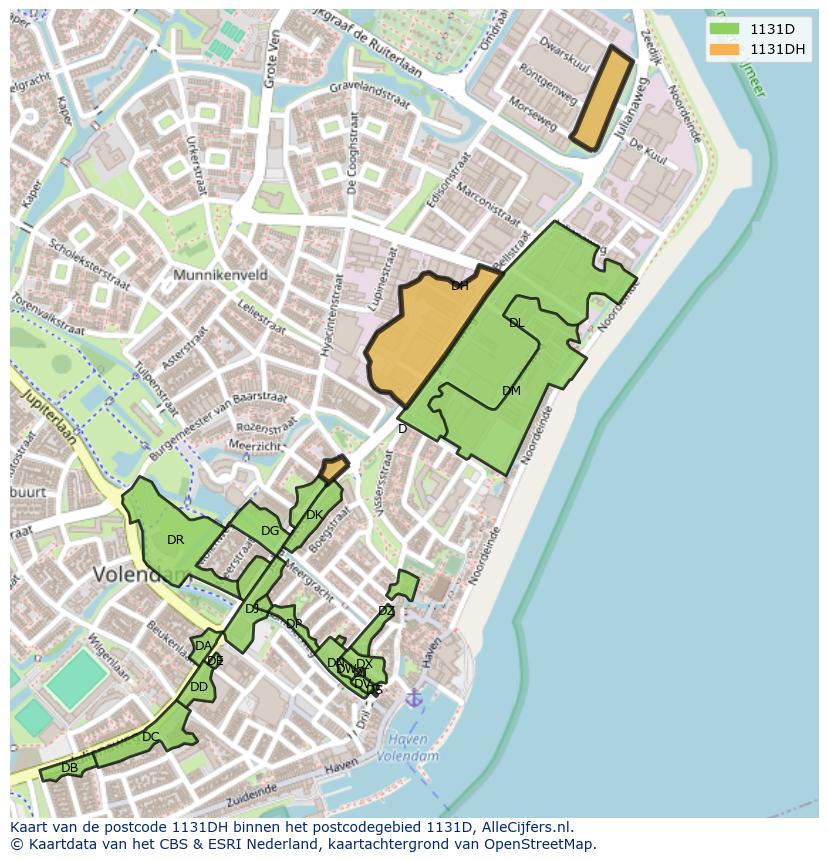 Afbeelding van het postcodegebied 1131 DH op de kaart.