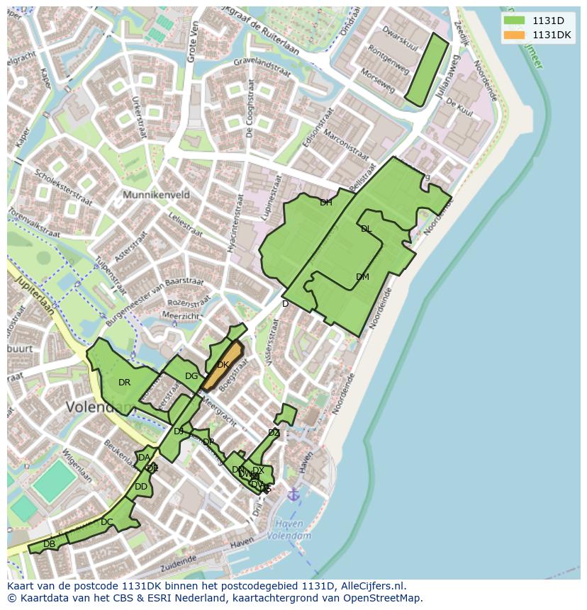 Afbeelding van het postcodegebied 1131 DK op de kaart.