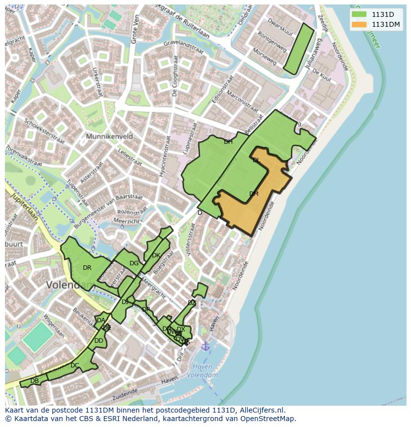Afbeelding van het postcodegebied 1131 DM op de kaart.