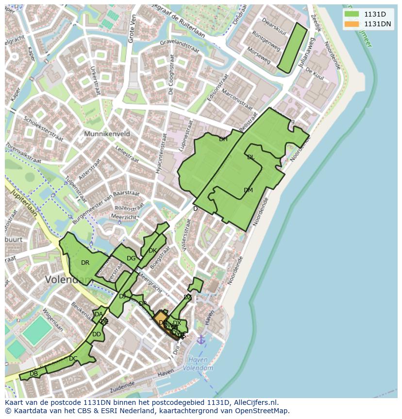 Afbeelding van het postcodegebied 1131 DN op de kaart.