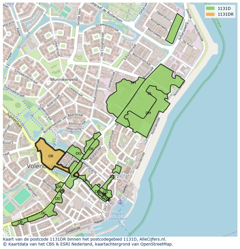 Afbeelding van het postcodegebied 1131 DR op de kaart.