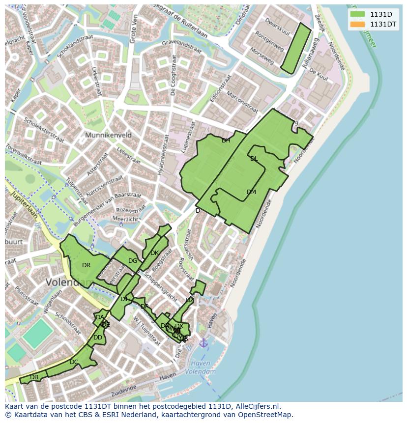 Afbeelding van het postcodegebied 1131 DT op de kaart.