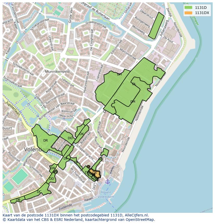 Afbeelding van het postcodegebied 1131 DX op de kaart.