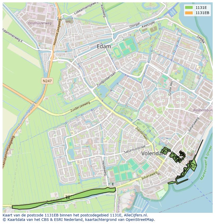 Afbeelding van het postcodegebied 1131 EB op de kaart.