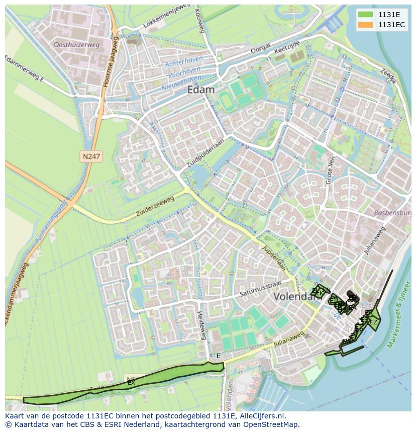 Afbeelding van het postcodegebied 1131 EC op de kaart.