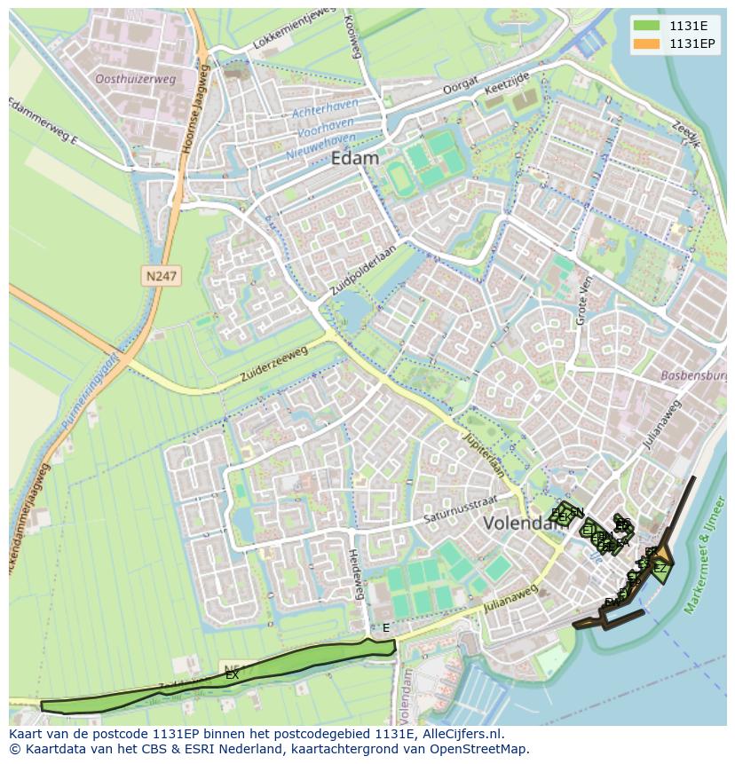 Afbeelding van het postcodegebied 1131 EP op de kaart.