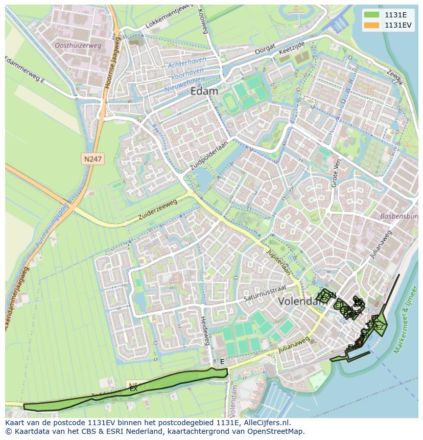 Afbeelding van het postcodegebied 1131 EV op de kaart.