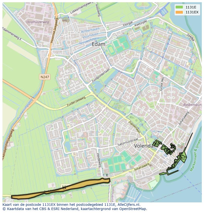 Afbeelding van het postcodegebied 1131 EX op de kaart.