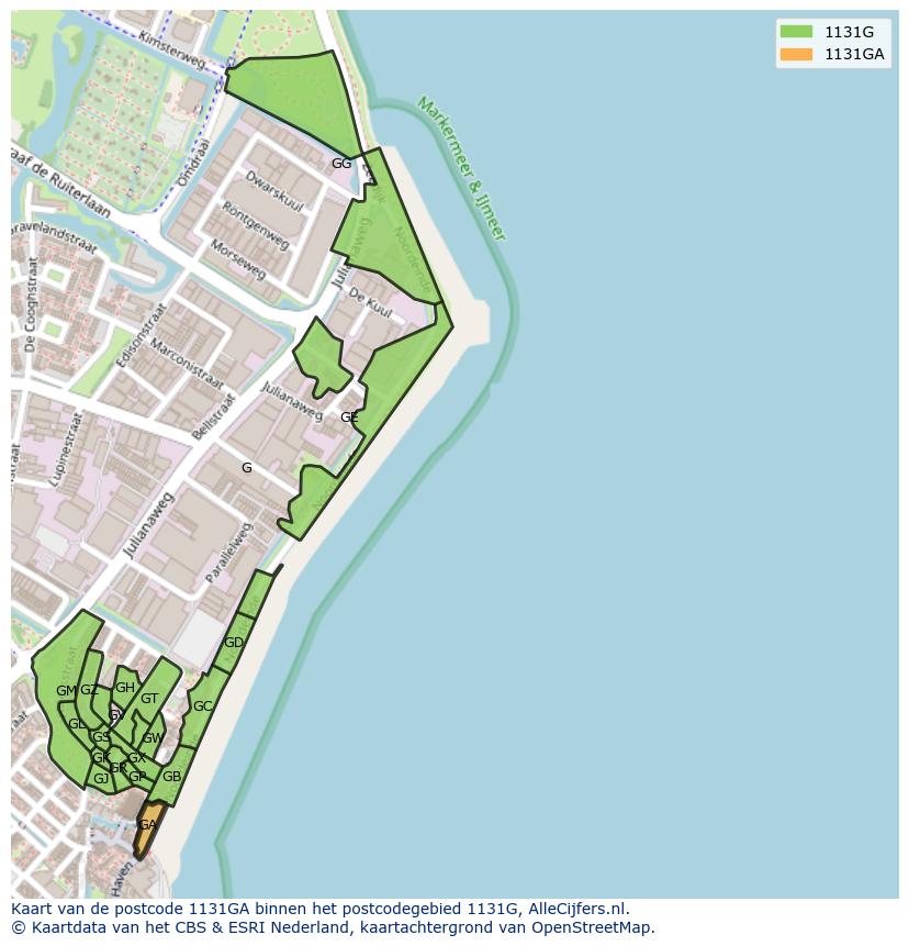 Afbeelding van het postcodegebied 1131 GA op de kaart.