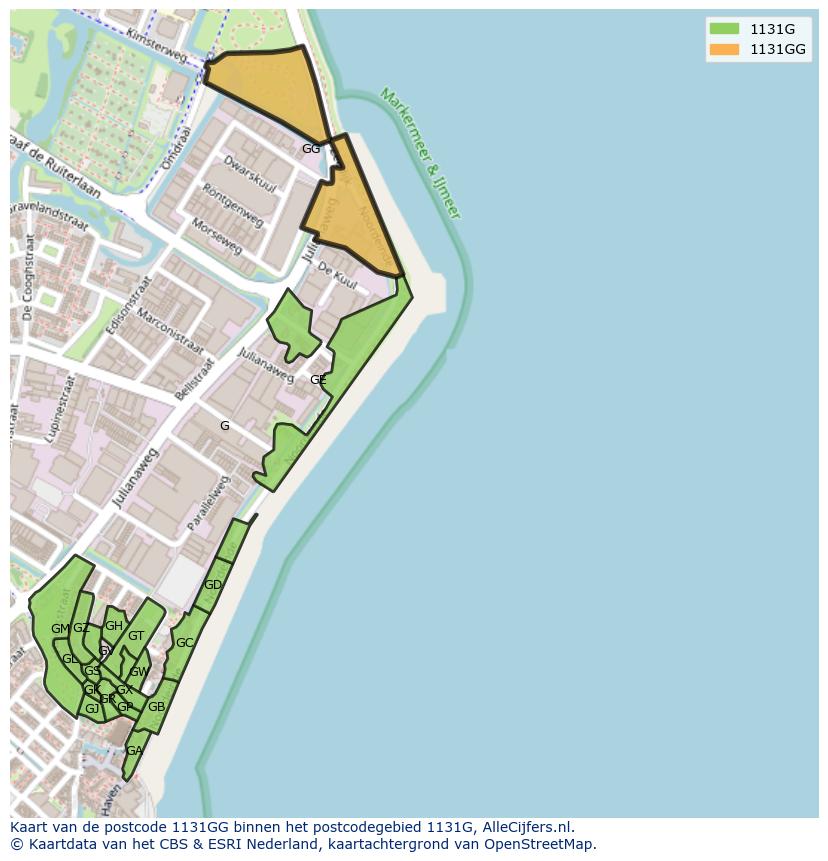 Afbeelding van het postcodegebied 1131 GG op de kaart.