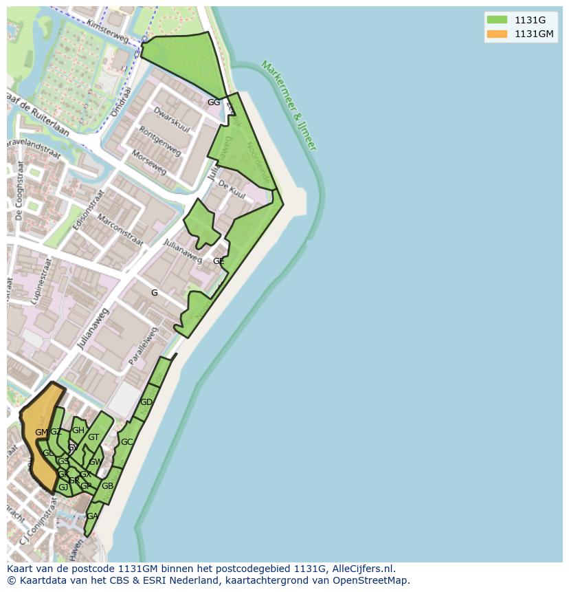 Afbeelding van het postcodegebied 1131 GM op de kaart.