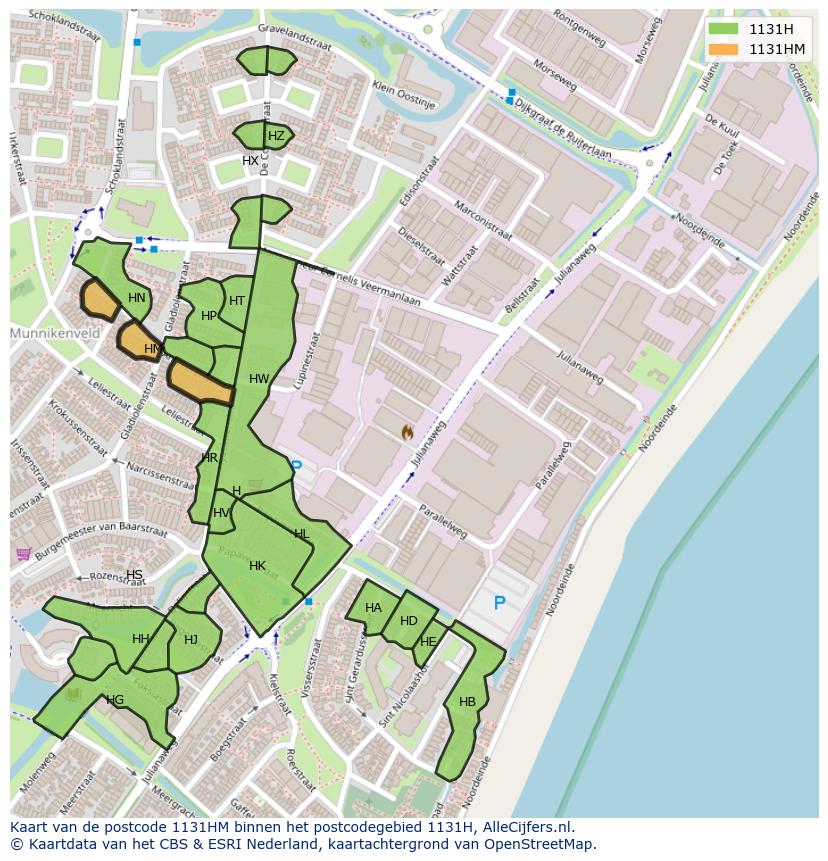 Afbeelding van het postcodegebied 1131 HM op de kaart.