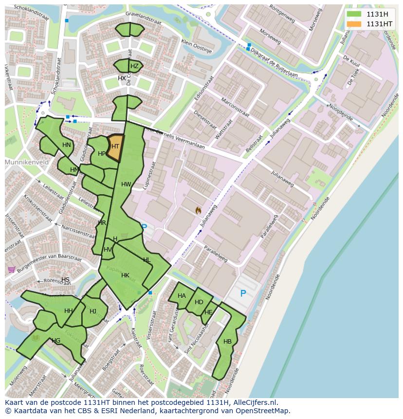 Afbeelding van het postcodegebied 1131 HT op de kaart.