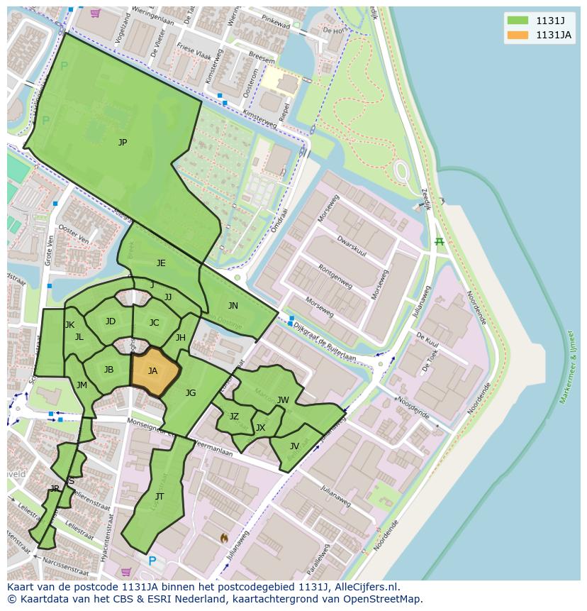 Afbeelding van het postcodegebied 1131 JA op de kaart.