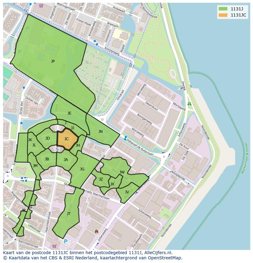 Afbeelding van het postcodegebied 1131 JC op de kaart.