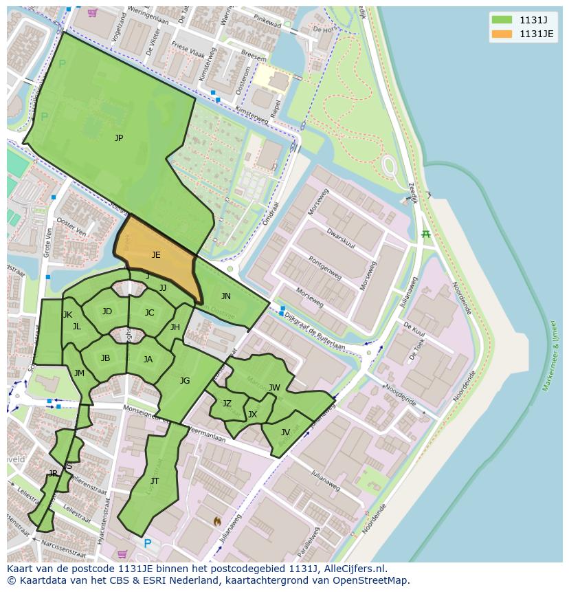 Afbeelding van het postcodegebied 1131 JE op de kaart.